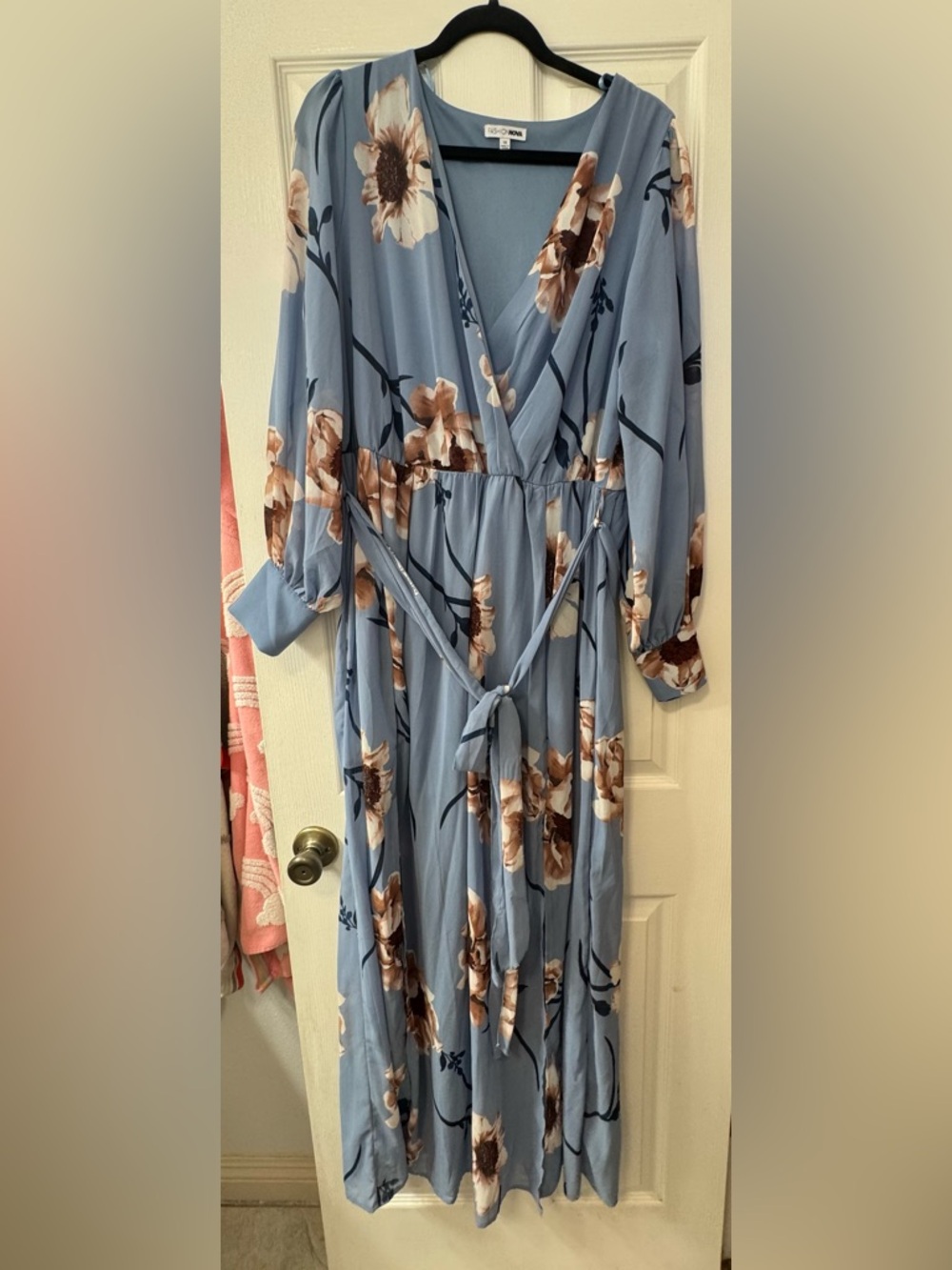 Fashion Nova Powder Blue Floral Maxi Dress with Brown Blooms